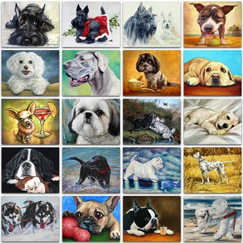 5D DIY набор для алмазной живописи с изображением животных, мультяшная собака, Бульдог, пудель, полная квадратная и круглая вышивка, мозаика, вышивка крестиком, домашний декор