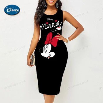 Женское модное летнее повседневное сексуальное платье без рукавов с 3D-принтом Disney Minnie Mickey Mouse, свободное платье Kawaii, Y2K