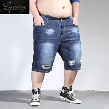 Мужские шорты больших размеров 2023 Жаркое лето, мужские джинсы-бермуды, Рваные Большие бриджи, Растрепанная джинсовая ткань, рваные короткие мужские шорты большого размера
