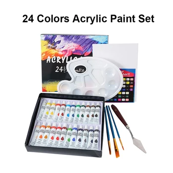 Набор акриловых красок с кистью и палитрой 24 Цвета для рисования тканей, Пигменты для одежды, художественные принадлежности Профессионального художника