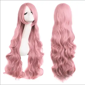 Розовые парики с челкой Длинные волнистые розовые парики для женщин Синтетический натуральный волнистый парик Термостойкие красочные парики для ежедневных вечеринок Косплей