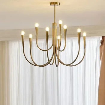 Скандинавская светодиодная золотая люстра для гостиной, Роскошная Американская ретро-спальня, художественное оформление, Креативный Ресторанный подвесной светильник