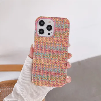 Тканевый плетеный текстурный чехол для телефона iPhone 15 14 13 12 11 Pro Max Plus, чехлы, силиконовый мягкий противоударный чехол класса люкс